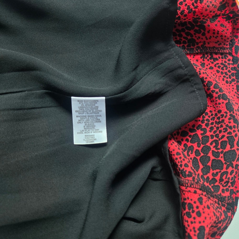 Nordstrom Leith Red Chili Black Dot Dress Smocked Dress Animal Print S Slit NEW - Picture 11 of 11